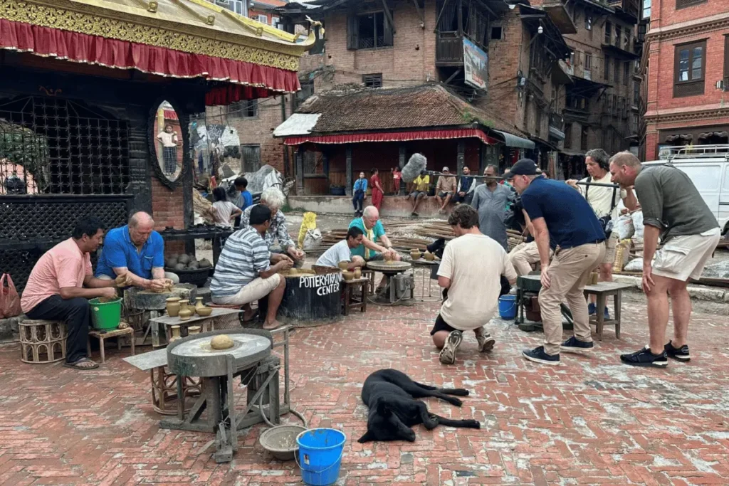 local crew  and  production support in Nepal helping international film crew scout a UNESCO heritage temple in Bhaktapur