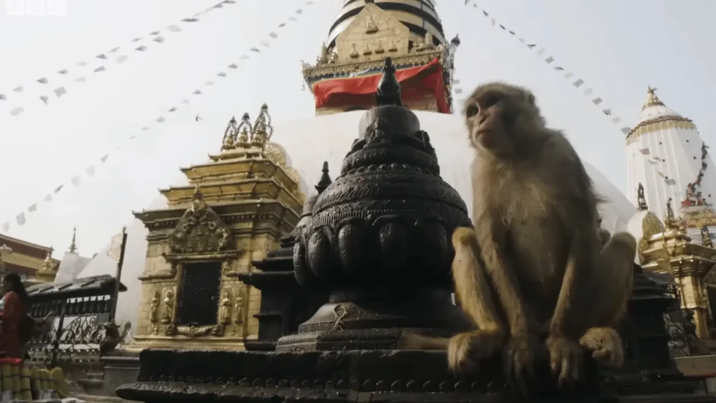 Film crew shooting a documentary at ancient temples in Kathmandu, Nepal