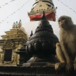 Film crew shooting a documentary at ancient temples in Kathmandu, Nepal