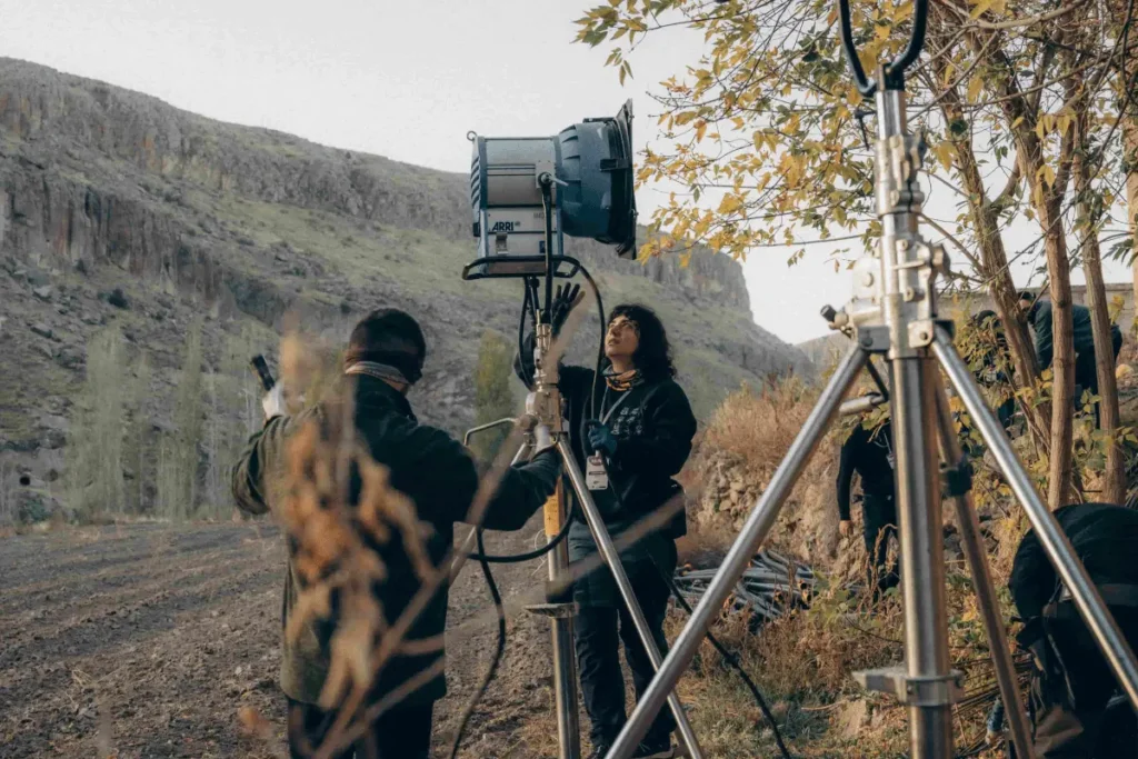 Film permits in nepal for International film crew setting up professional cameras in the mountains of Nepal.