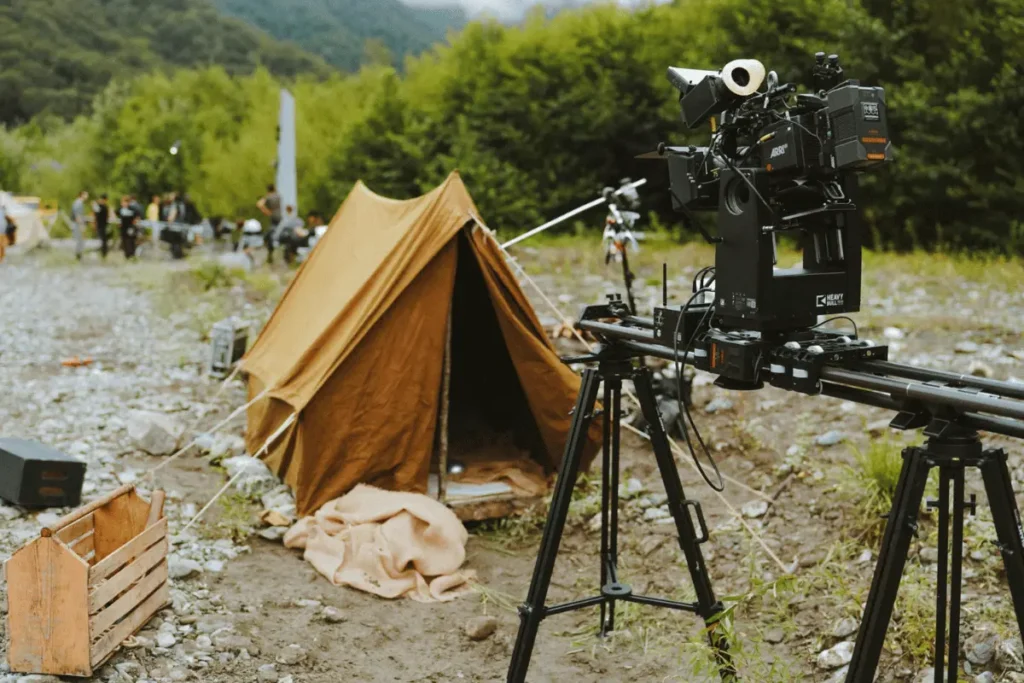 Film equipment import logistics in Nepal with professional cameras and lighting gear cleared through customs
