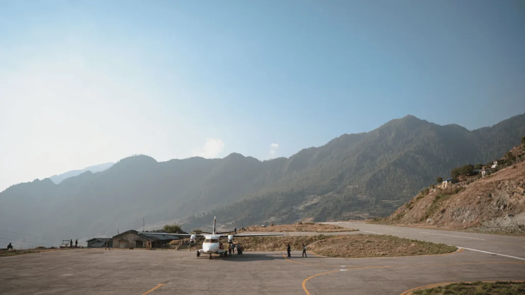 transporting film equipment at lukla airport with icefall productions
